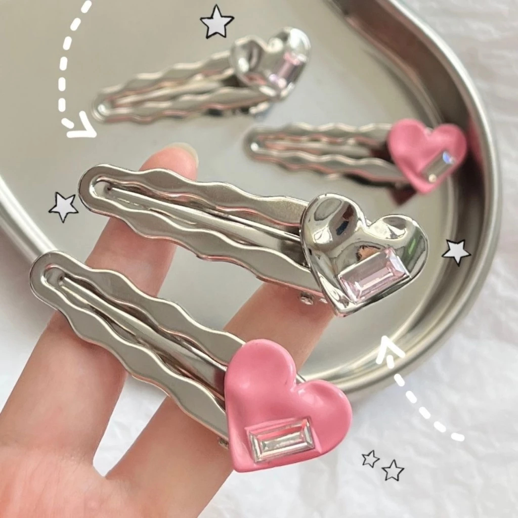 Set 2 Kẹp Tóc Mái Mỏ Vịt Kim Loại Đính Trái Tim/Ngôi Sao/Chữ Min Phong Cách Hàn Quốc Phụ Kiện Tóc Cho Nữ