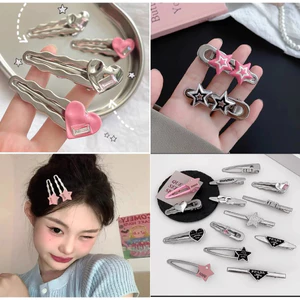 Set 2 Kẹp Tóc Mái Mỏ Vịt Kim Loại Đính Trái Tim/Ngôi Sao/Chữ Min Phong Cách Hàn Quốc Phụ Kiện Tóc Cho Nữ
