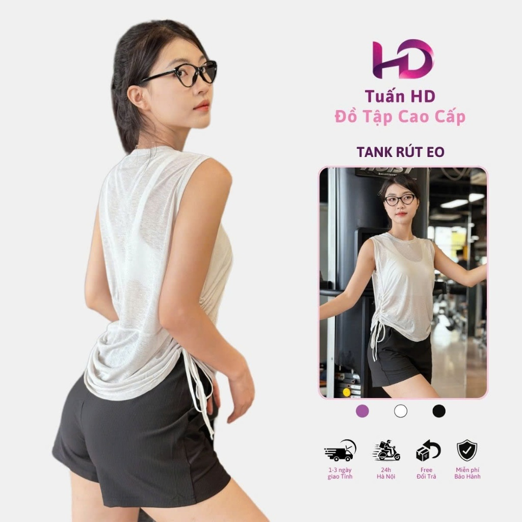 Áo Tank Rút Eo Tập Gym Nữ Thể Thao Tuấn HD Có Dây Rút Eo Chất Liệu Vải ...