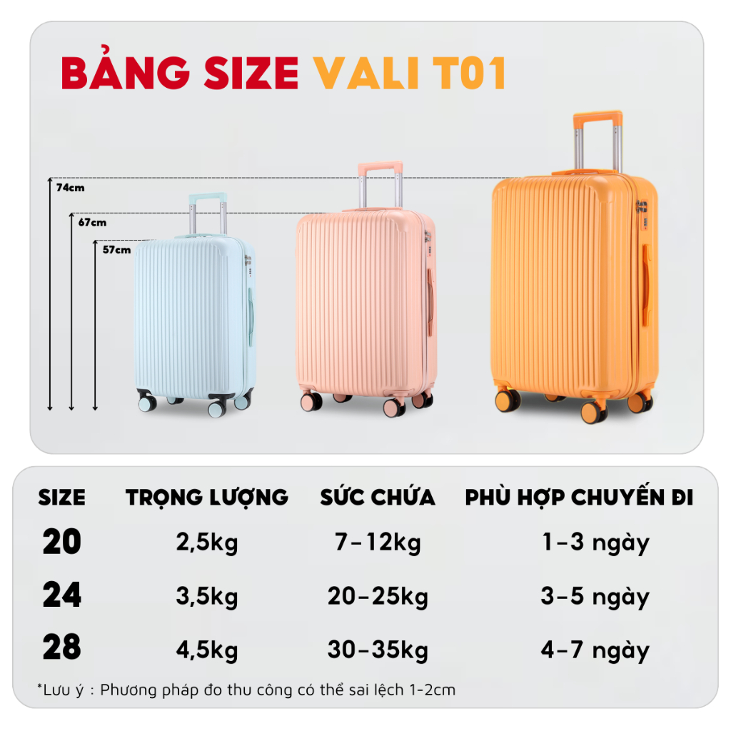 Vali Du Lịch Kingsun T01 Size 20/24/28 Chất Liệu Nhựa bền vali ABS+PC siêu rẻ siêu đẹp thời trang.