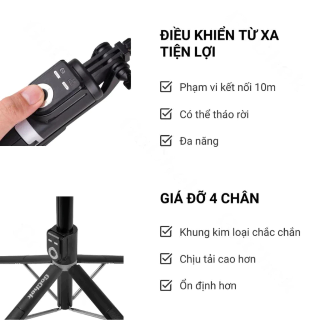 Gậy Chụp Ảnh Gochek SS100 Có Bluetooth Điều Khiển Từ Xa, Chụp Ảnh, Quay Video, Livestream, BH 2 Năm