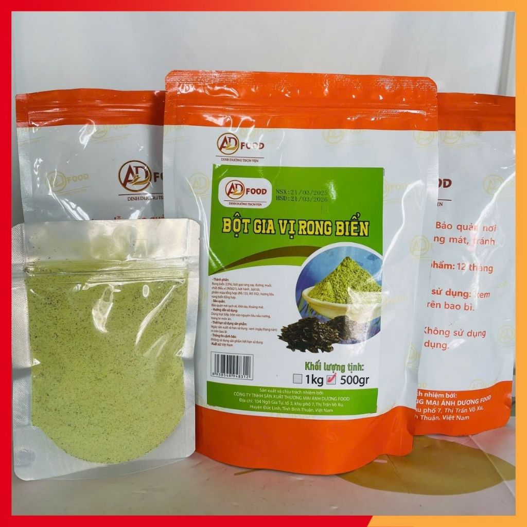 Gói 100g Bột rong biển dùng thử tiện lợi, chuyên dùng làm gia vị nêm nếm, lắc các món chiên nướng, làm soup