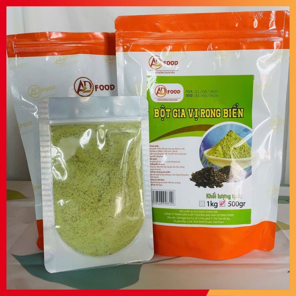Gói 100g Bột rong biển dùng thử tiện lợi, chuyên dùng làm gia vị nêm nếm, lắc các món chiên nướng, làm soup