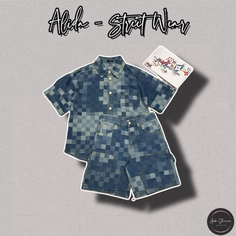 ⚡️[Hight Quality] Bộ Quần / Áo Cộc Denim 1-\/ Marque Deepose 24FW - Điểm Nhấn Logo Ô Vuông Nhỏ Cao Cấp Qccc Nam Nữ