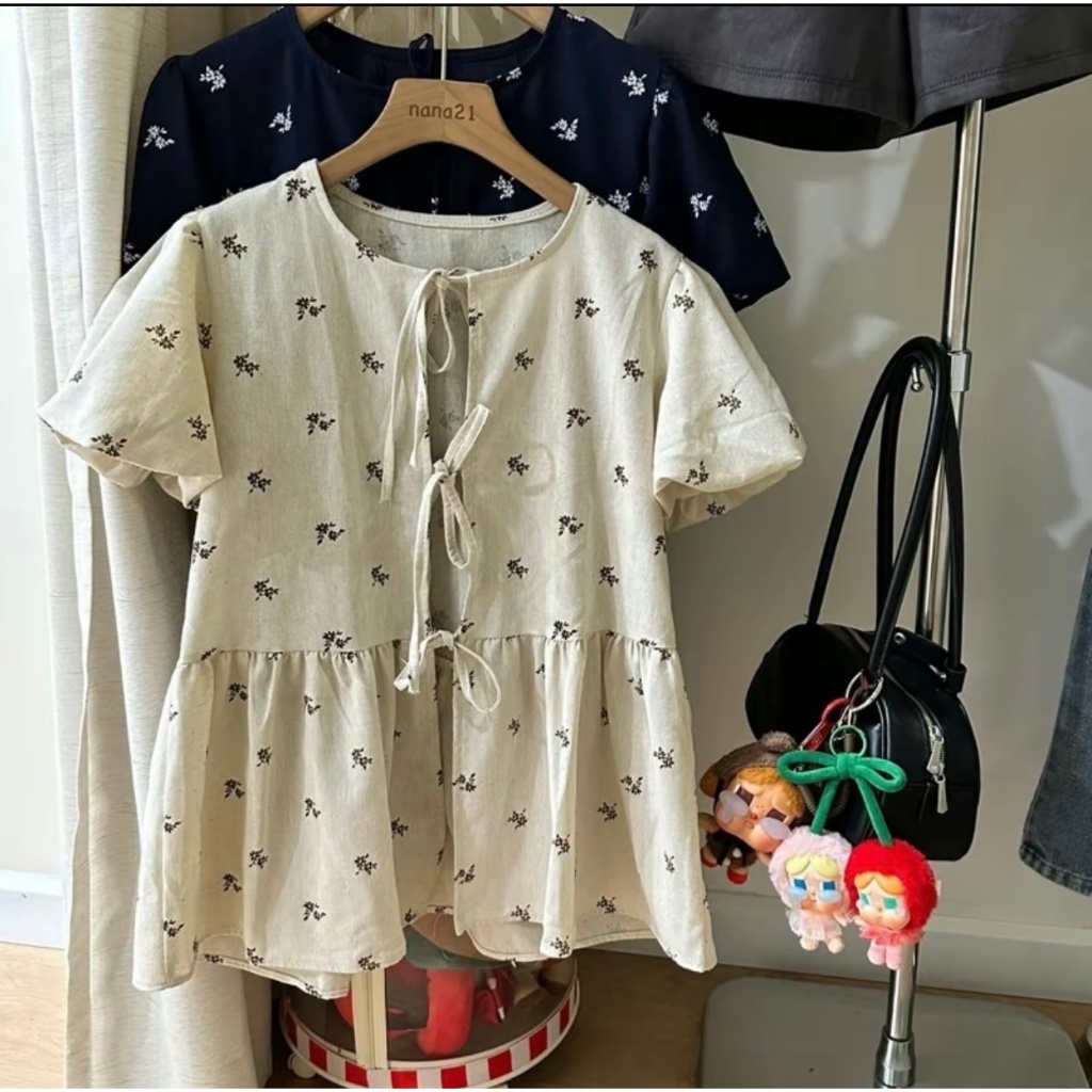 Babydoll hoa nhí buộc dây nơ tay bồng đi chơi đi học đều xinh LABEL  A26