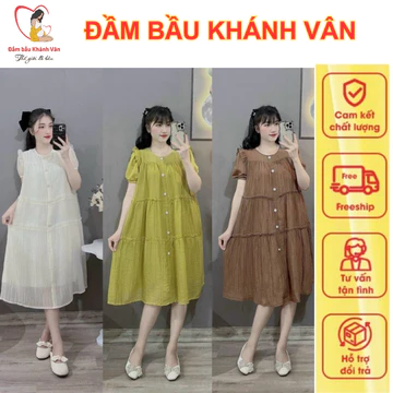 Đầm Bầu Váy Bầu Cộc Tay Mùa Hè, Đầm bầu Thiết Kế Xinh Xắn Đi Chơi Đi Làm Chất Liệu Voan Tơ Hàng (cổ tròn 3 màu)