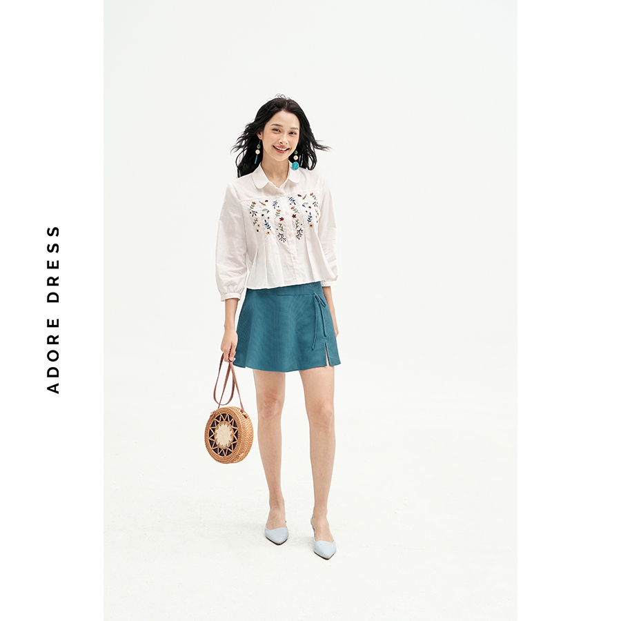 Ảnh 511SH1013 - Áo Sơ mi thô bamboo trắng thêu hoa rơi ADORE DRESS 4