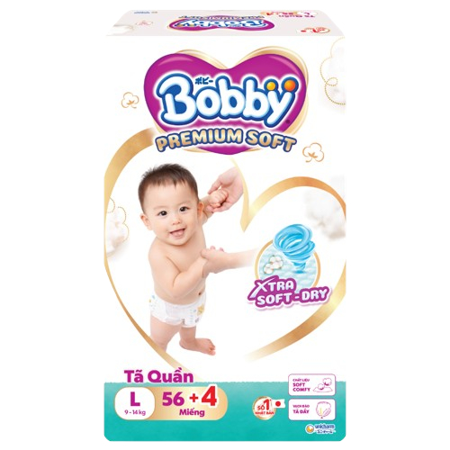 Tã Bỉm Quần Bobby Premium Soft Chính Hãng Công Nghệ Nhật Bản Mỏng,Thấm Hút Nhanh M64/L60/ XL56/XXL52