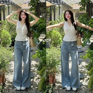 (ẢNH OLDSCHOOL) Quần jeans xanh nhạt ỐNG TO RỘNG DÀI CHÙM phủ chân 7590