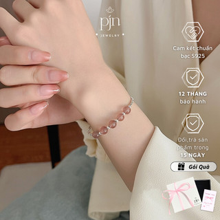 Vòng Tay Thạch Anh Dâu PJN Hạt Bạc Vỡ 925 Vòng Tay Charm Ngọc Hạt Ngọc Thạch Anh Phong Thủy VT08