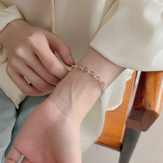 Vòng Tay Thạch Anh Dâu PJN Hạt Bạc Vỡ 925 Vòng Tay Charm Ngọc Hạt Ngọc Thạch Anh Phong Thủy VT08