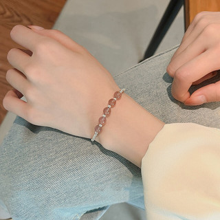 Vòng Tay Thạch Anh Dâu PJN Hạt Bạc Vỡ 925 Vòng Tay Charm Ngọc Hạt Ngọc Thạch Anh Phong Thủy VT08