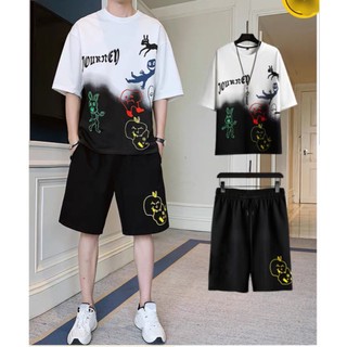 Set short đùi thể thao nam JOURNEY đi tập chơi đều được ⚡️HÓT⚡️ áo tay ngắn quần sọt phối họa tiết K1