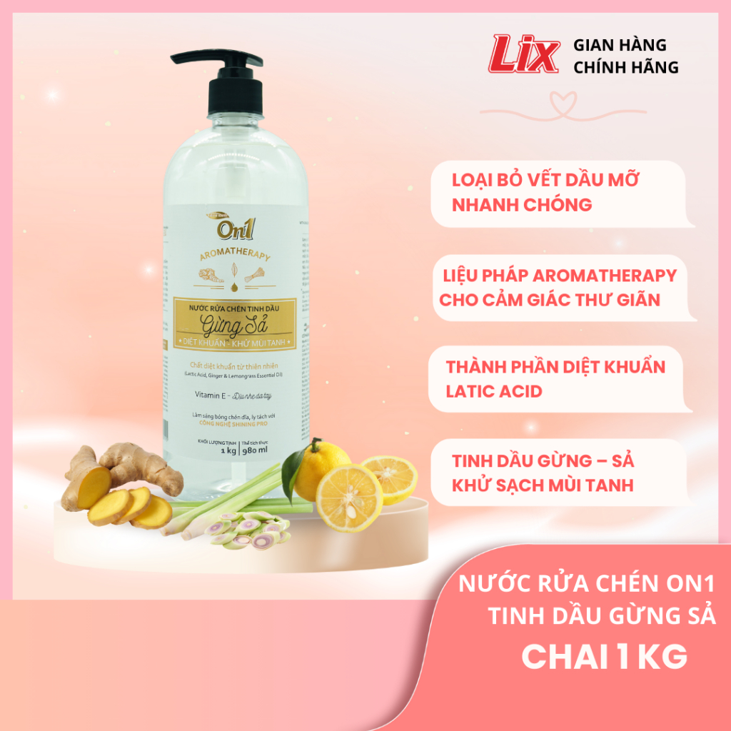 Ảnh Combo 3 chai nước rửa chén On1 1kg/ chai tinh dầu hương gừng sả / gừng cam tổng dung tích 3kg 1