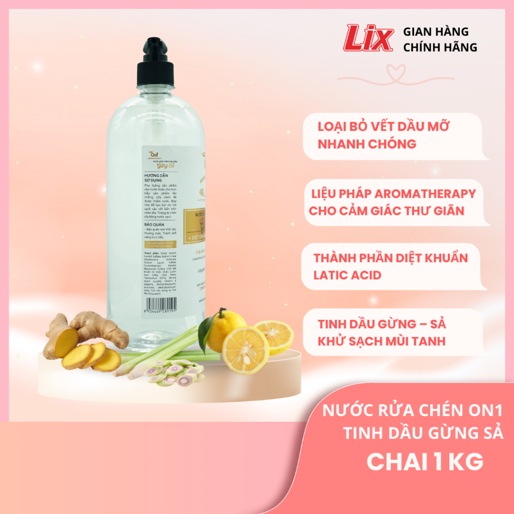 Ảnh Combo 3 chai nước rửa chén On1 1kg/ chai tinh dầu hương gừng sả / gừng cam tổng dung tích 3kg 3