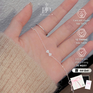 Lắc Tay Bạc Nữ Mặt Nơ PJN ,Vòng Tay Nơ Mix Đá Chất Liệu Bạc S925 Thời Trang Dành Cho Nữ VT03