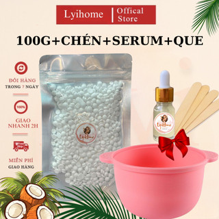 [CHE TÊN] COMBO CƠ BẢN WAX LÔNG TẠI NHÀ 100G SÁP DỪA, CHÉN, SERUM VÀ QUE PHẾT GỖ DỄ SỬ DỤNG LYIHOME