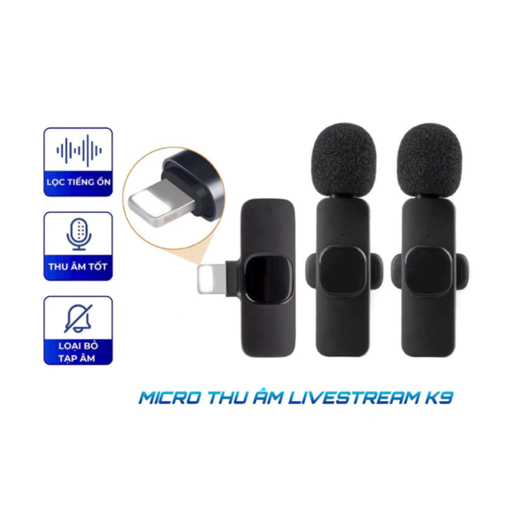 Mic Thu Âm Cài Áo K9, Độ Trễ Thấp, Khử Tiếng Ồn, Kết Nối Ổn Định, Pin 5 Giờ, Cả IP và Android