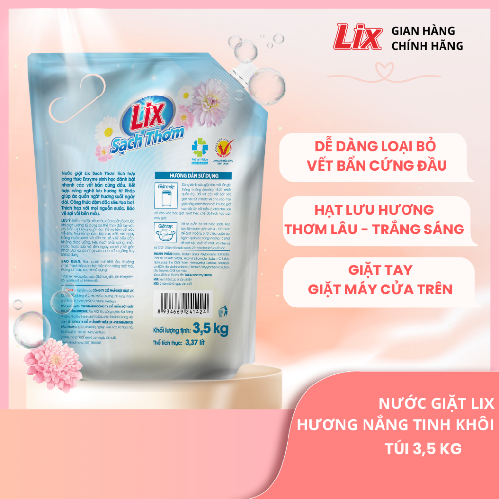 Ảnh Combo 2 túi nước giặt Lix 3,5KG/ túi hương nắng tinh khôi Lixco Việt Nam nước giặt Lix cho giặt tay và giặt máy 2C-17503 2