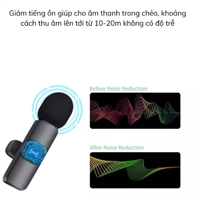 Mic Thu Âm Cài Áo K9, Độ Trễ Thấp, Khử Tiếng Ồn, Kết Nối Ổn Định, Pin 5 Giờ, Cả IP và Android