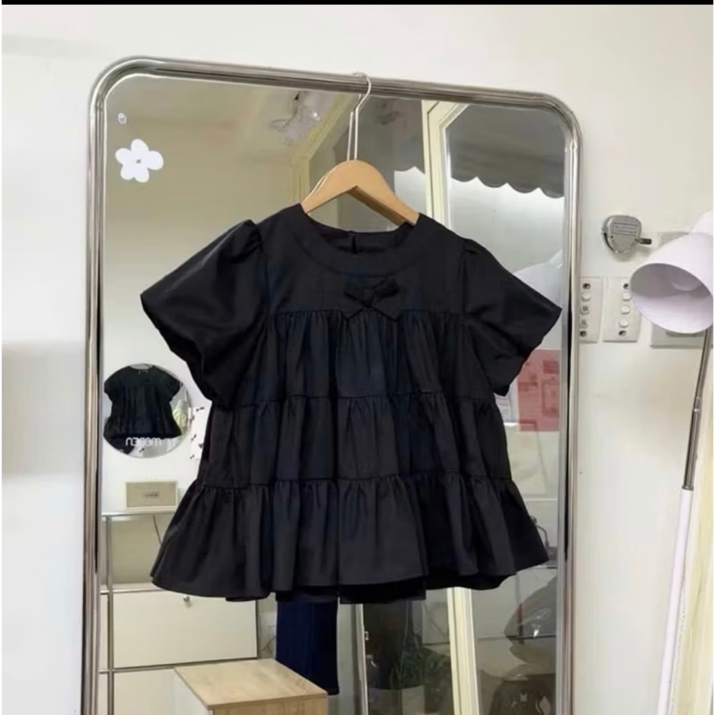 Áo baby doll vitage cực dễ phối đồ, 3 tầng đính nơ ngực siêu xinh LABEL  A010