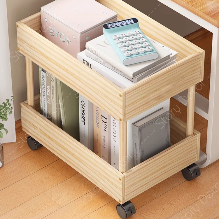Kệ giá sách, kệ để đồ 2 tầng có bánh xe, kệ để phụ kiện, đồ trang điểm, kệ trưng bày sản phẩm mini