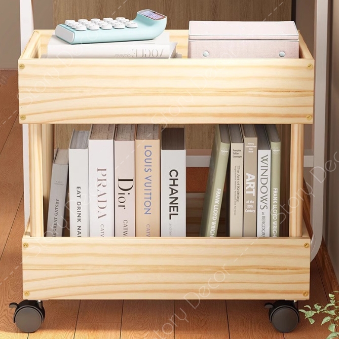 Kệ giá sách, kệ để đồ 2 tầng có bánh xe, kệ để phụ kiện, đồ trang điểm, kệ trưng bày sản phẩm mini