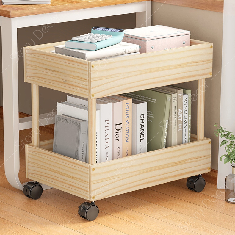 Kệ giá sách, kệ để đồ 2 tầng có bánh xe, kệ để phụ kiện, đồ trang điểm, kệ trưng bày sản phẩm mini