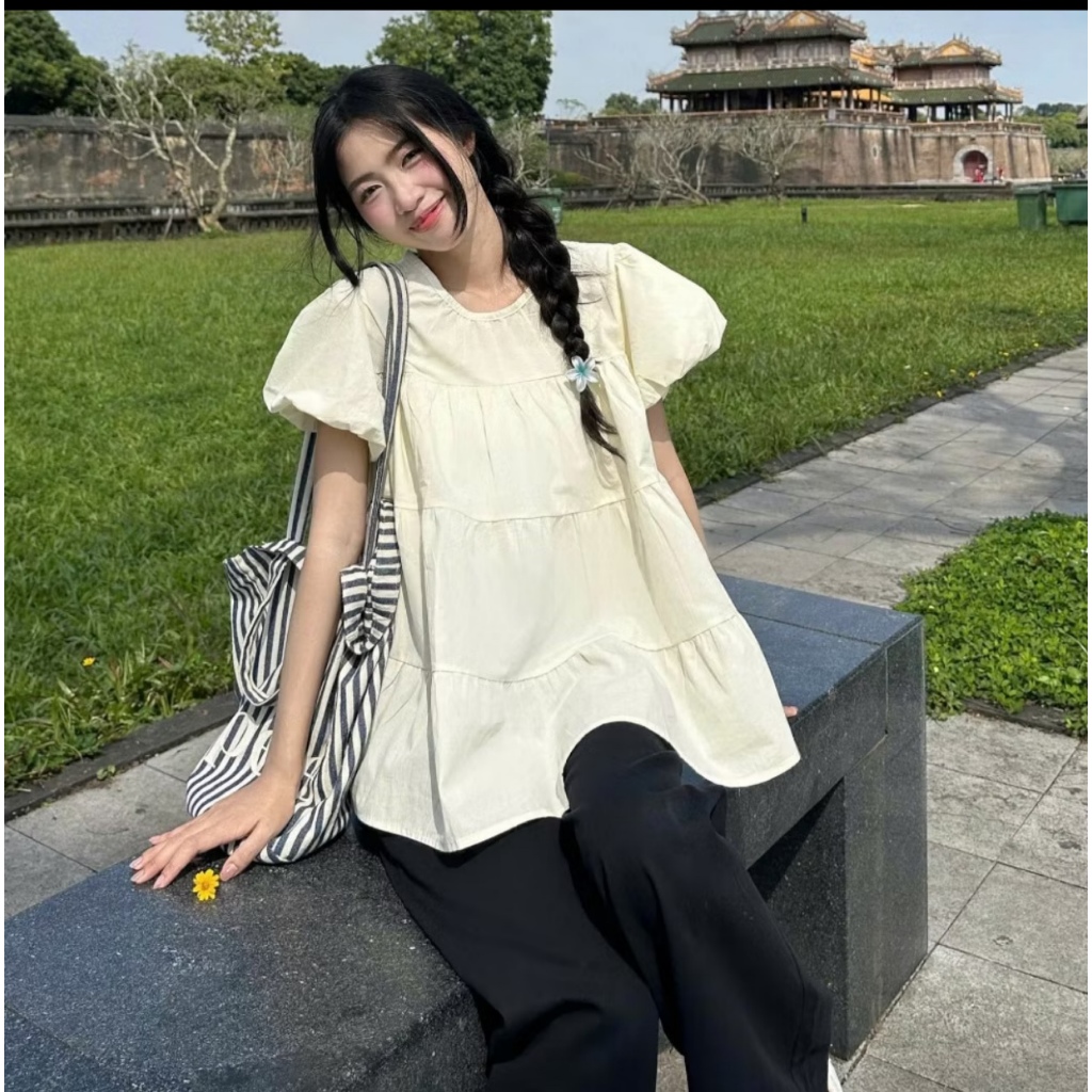 Áo babydoll siêu xinh tay bồng nhiều màu dễ phối đồ freesize dưới 56kg LABEL  A04