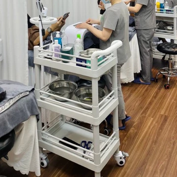 Kệ đẩy y tế 3 tầng ABS,Xe đẩy y tế 3 tầng nhựa ABS dùng cho phòng khám nha khoa,y đa khoa