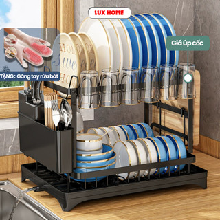 ( MỚI ) Kệ để chén bát 2 tầng thiết kế mới chất liệu thép carbon có khay úp cốc tiện lợi kèm đế thoát nước
