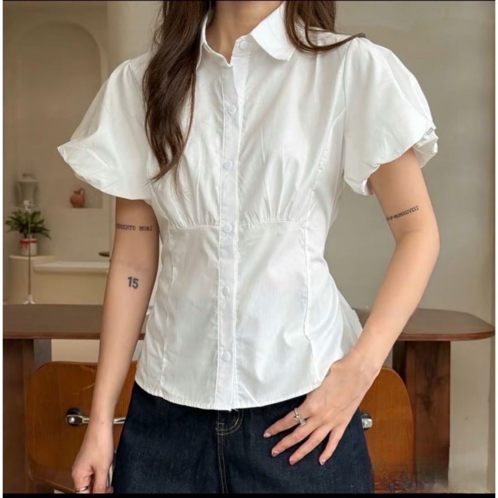 Áo sơ mi tay bồng dây buộc eo dáng babydoll LABEL SM10