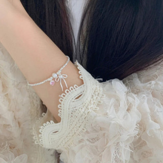 Vòng Tay Bạc S925 Nữ PJN Hạt Vỡ Mix Charm Nơ,Lắc Tay Trái Tim Hồng Điểm Trai Nước Ngọt Nữ Tính Dành Cho Nữ VT18