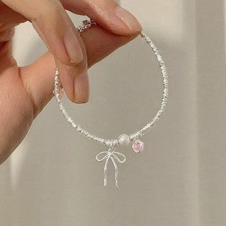 Vòng Tay Bạc S925 Nữ PJN Hạt Vỡ Mix Charm Nơ,Lắc Tay Trái Tim Hồng Điểm Trai Nước Ngọt Nữ Tính Dành Cho Nữ VT18
