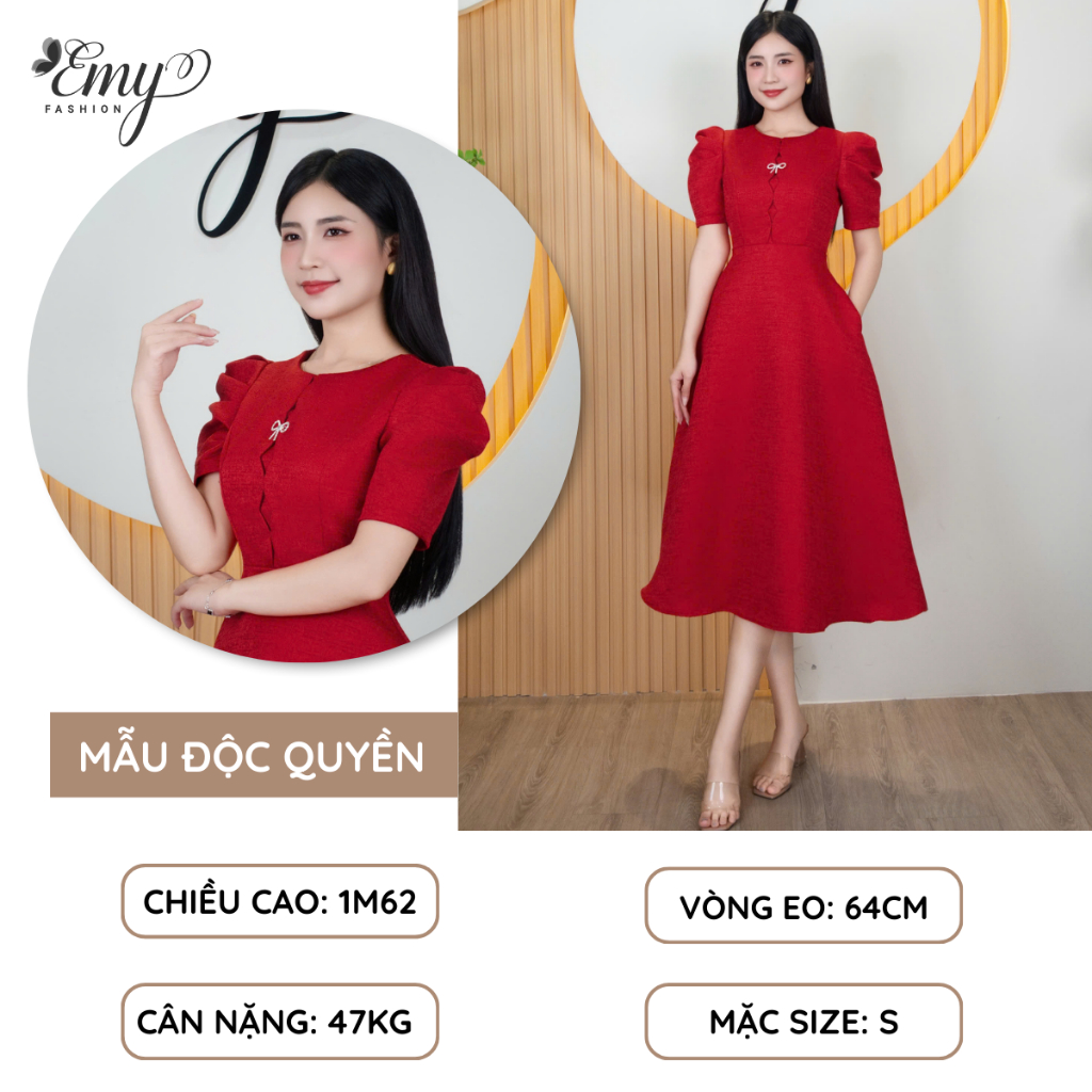 Ảnh Đầm Thiết Kế EMY Thời Trang Cao Cấp Thanh Lịch EM9569 Vải Taffta Vân Gỗ Sang Chảnh Đi Tiệc 4