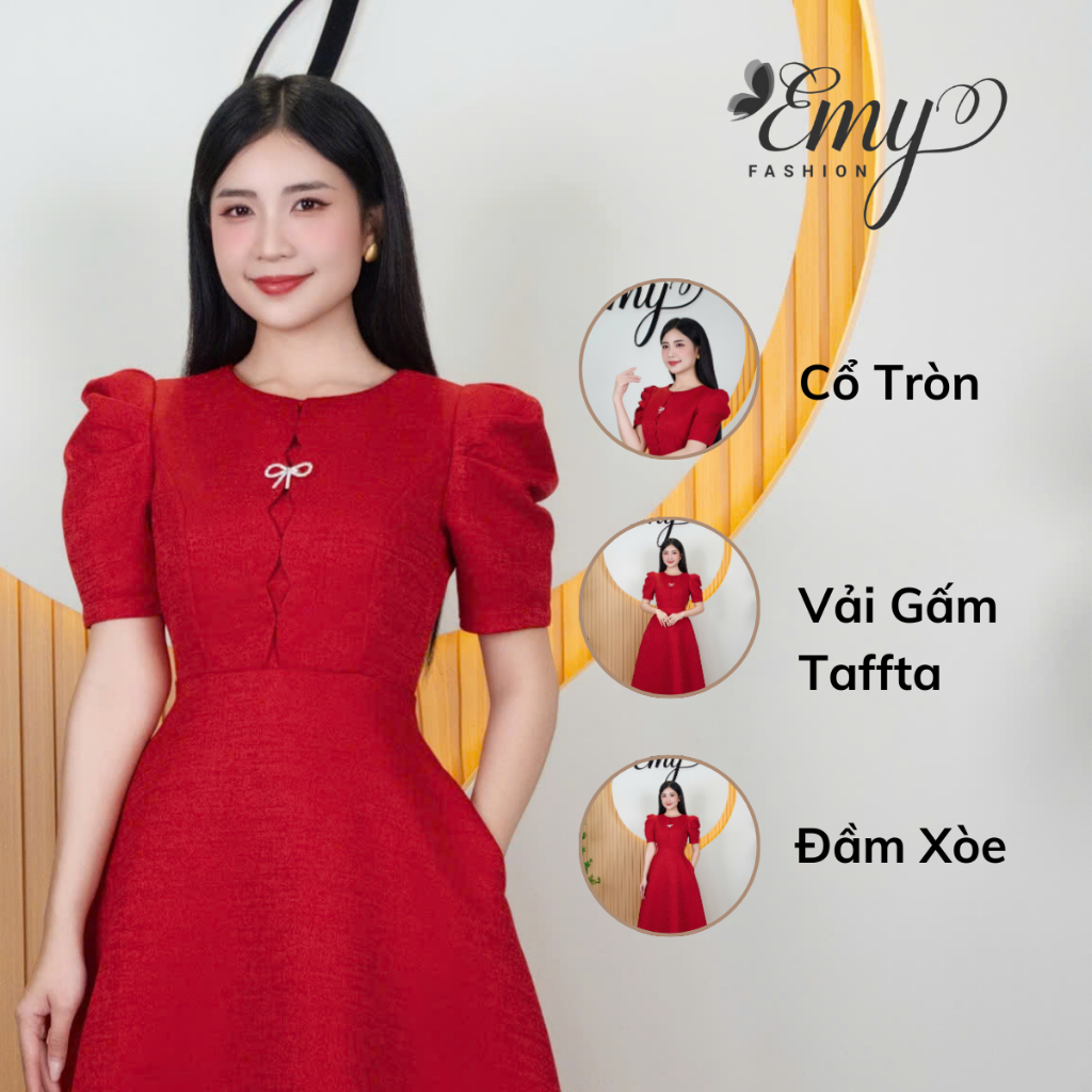 Ảnh Đầm Thiết Kế EMY Thời Trang Cao Cấp Thanh Lịch EM9569 Vải Taffta Vân Gỗ Sang Chảnh Đi Tiệc 3