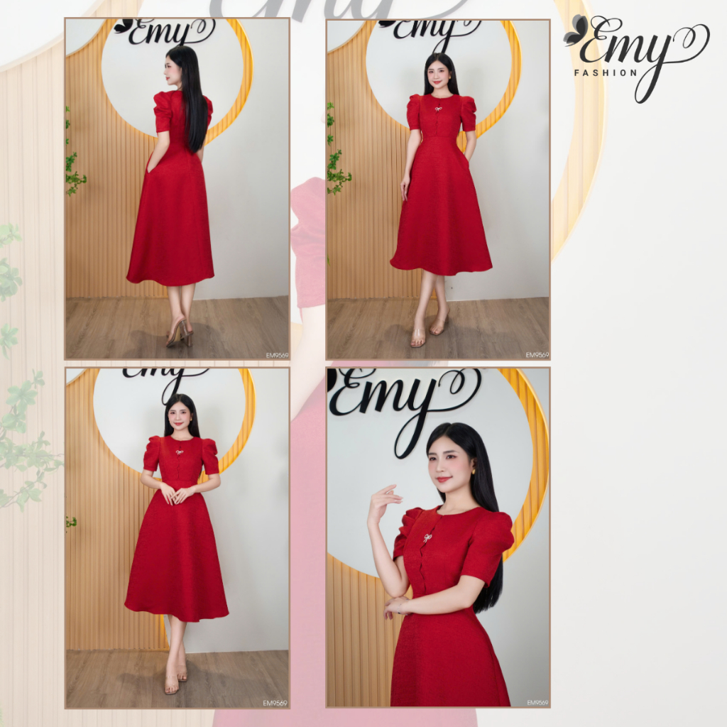 Ảnh Đầm Thiết Kế EMY Thời Trang Cao Cấp Thanh Lịch EM9569 Vải Taffta Vân Gỗ Sang Chảnh Đi Tiệc 1