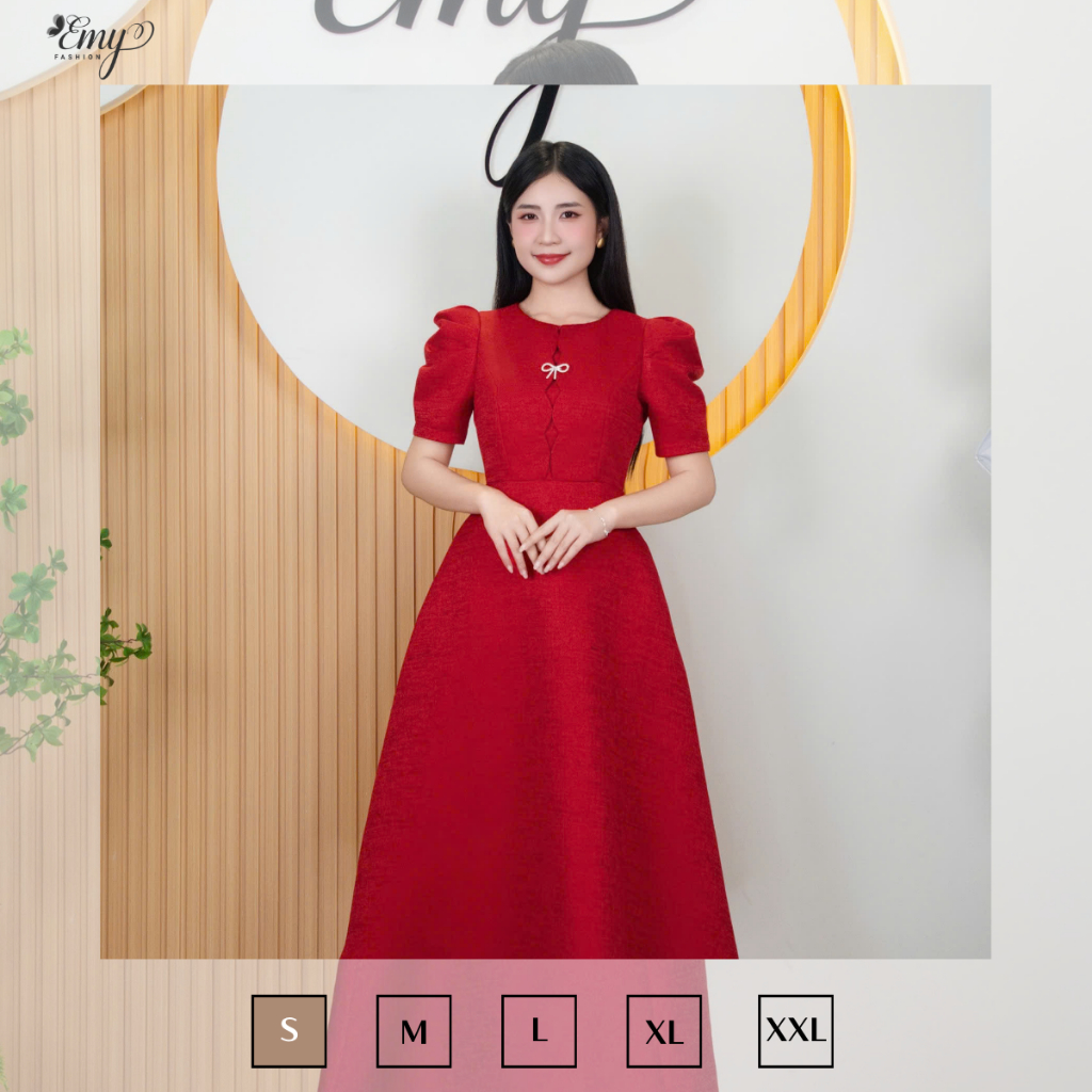 Ảnh Đầm Thiết Kế EMY Thời Trang Cao Cấp Thanh Lịch EM9569 Vải Taffta Vân Gỗ Sang Chảnh Đi Tiệc 2