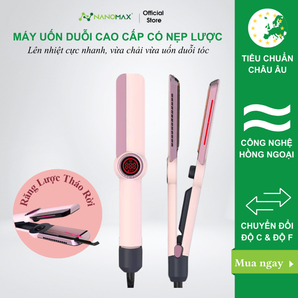 Ảnh Máy Uốn Duỗi Tóc Cao Cấp Nanomax SM-868, 3in1 Vừa Uốn Duỗi Vừa Chải Tơi Tóc, Nẹp Máy Ceramic Gắn Lược Tháo Rời 1