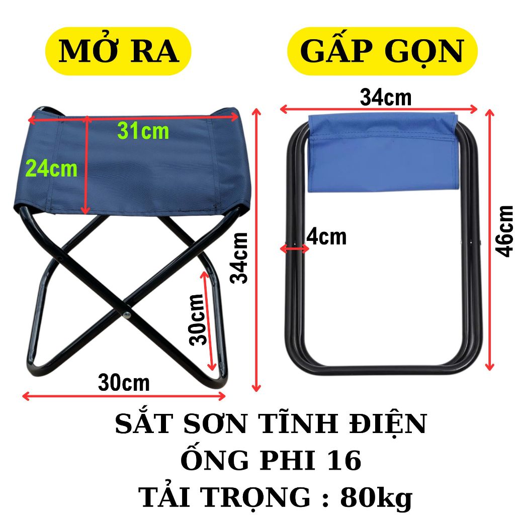 Ghế gấp gọn đi du lịch, cắm trại, Ghế xếp mini câu cá nhỏ gọn tiện dụng, SẮT SƠN cao cấp