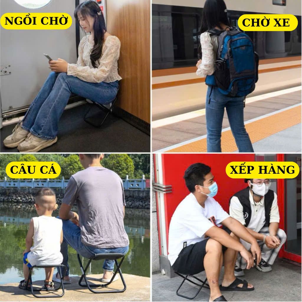 Ghế gấp gọn đi du lịch, cắm trại, Ghế xếp mini câu cá nhỏ gọn tiện dụng, SẮT SƠN cao cấp