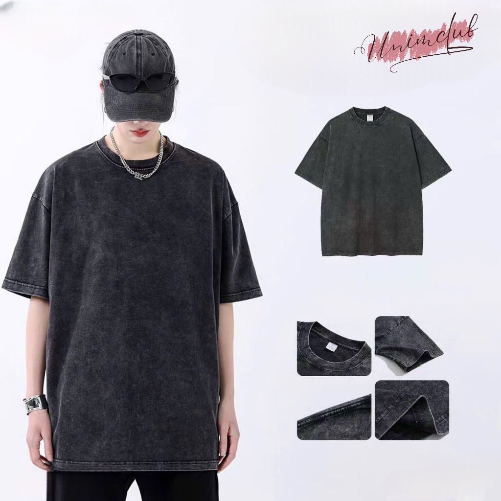 [VẢI 280 GSM] Áo Thun Wash Khói Premium Form Oversize 100% Cotton Việt Unim CLub Phong Cách Vintage Cool Ngầu Hottrend