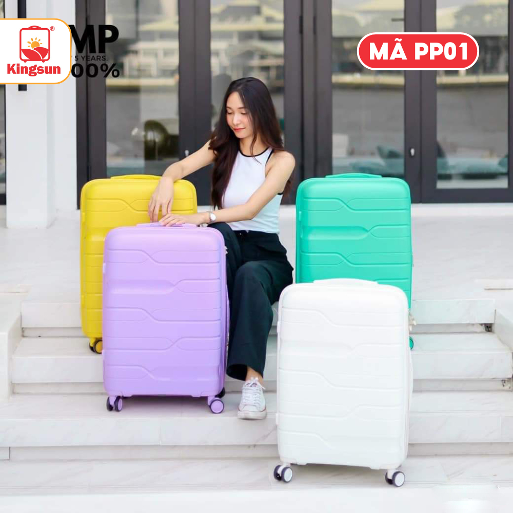 Vali du lịch Chống vỡ Kingsun PP01/PP02 nhựa PP cao cấp, khóa kéo Size 20/24/28, Bảo hành 5 năm