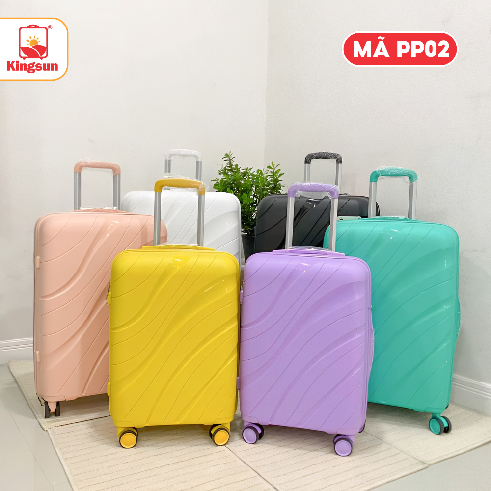 Vali du lịch Chống vỡ Kingsun PP01/PP02 nhựa PP cao cấp, khóa kéo Size 20/24/28, Bảo hành 5 năm