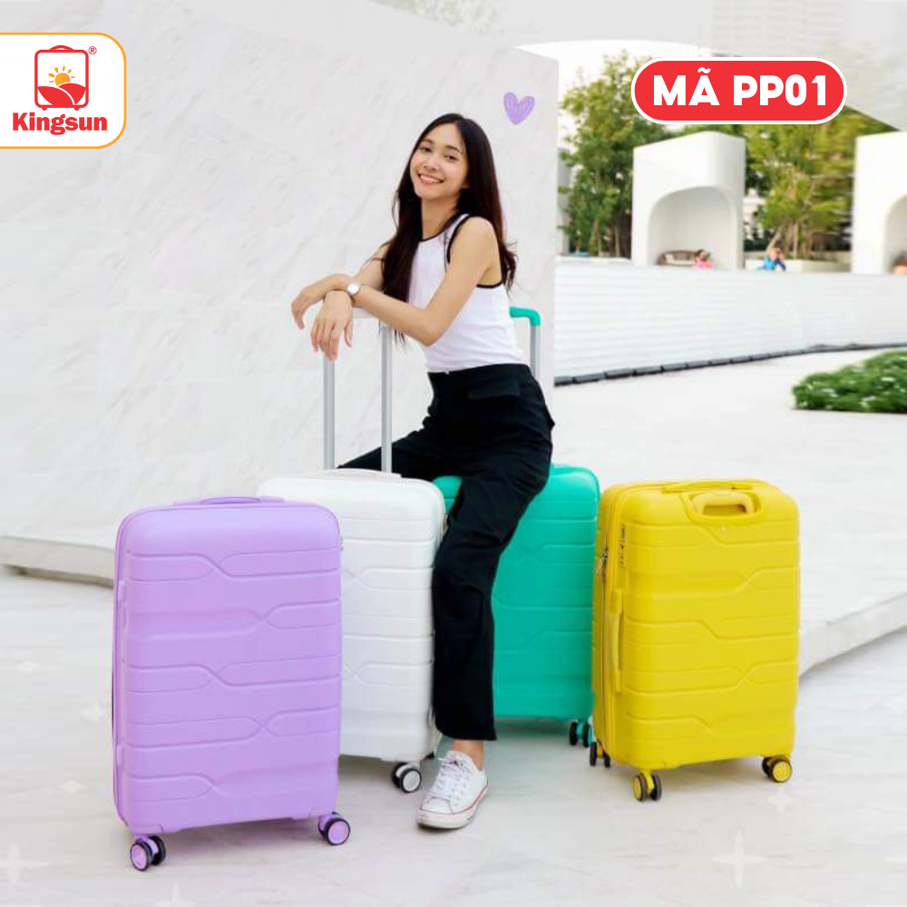 Vali du lịch Chống vỡ Kingsun PP01/PP02 nhựa PP cao cấp, khóa kéo Size 20/24/28, Bảo hành 5 năm