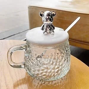 CỐC THỦY TINH KÈM THÌA TIỆN LỢI AN TOÀN - Ly Thủy Tinh Nắp Gấu Chịu Nhiệt-Cốc Đựng Nước Chịu Nhiệt Có Quai Cầm Tiện Lợi