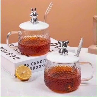 CỐC THỦY TINH KÈM THÌA TIỆN LỢI AN TOÀN - Ly Thủy Tinh Nắp Gấu Chịu Nhiệt-Cốc Đựng Nước Chịu Nhiệt Có Quai Cầm Tiện Lợi