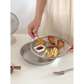 SET 2 KHAY ĐĨA INOX 304 CAO CẤP + VỈ LƯỚI LỌC DẦU 20CM - Chống Dính, Chống Gỉ, An Toàn Sức Khỏe