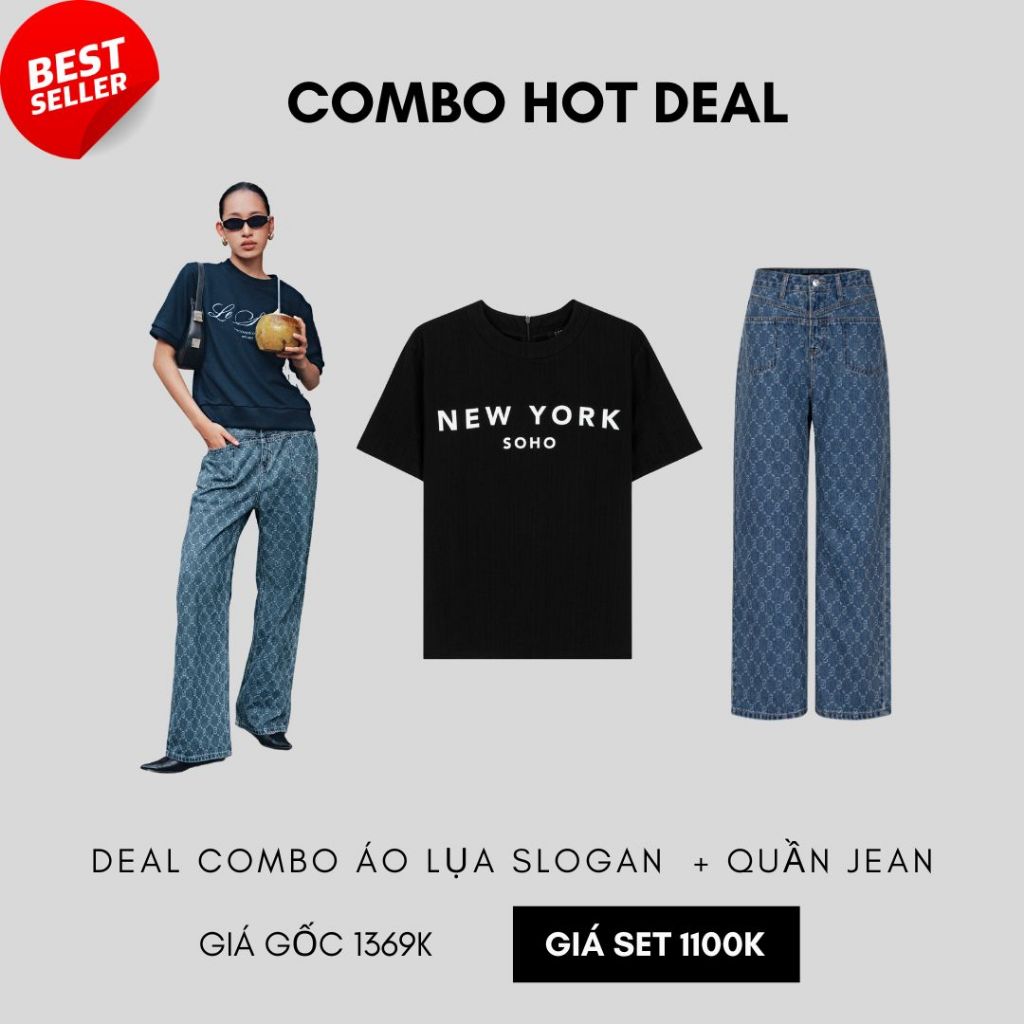 Ảnh COCO SIN - Combo Quần Jean Xanh Monogram CCS 1