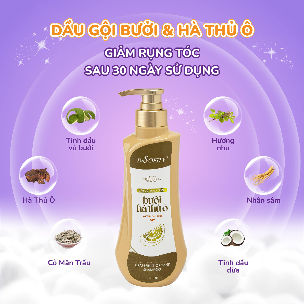 Dầu gội thảo dược Bưởi Hà thủ ô DrSoftly 500ml - Kích thích mọc tóc, nuôi dưỡng tóc đen mượt